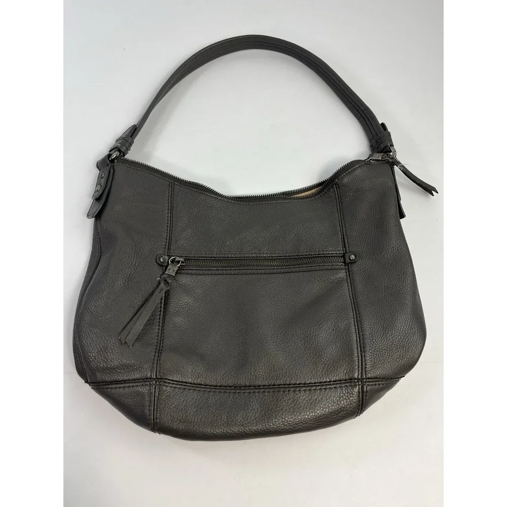 The Sak Sequoia Pebbled Leather Medium Hobo Shoulder Bag Gray Purse Tote